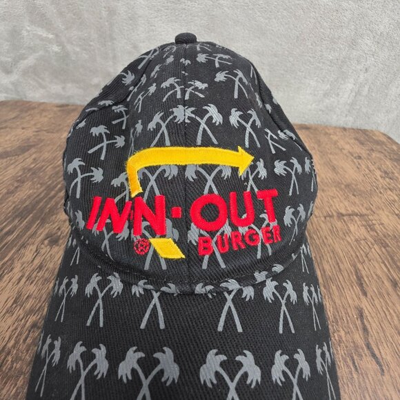 In-N-Out Burger Baseball Hat Cap Black Palm Tree Print Logo One Size Adjustable - Picture 7 of 11